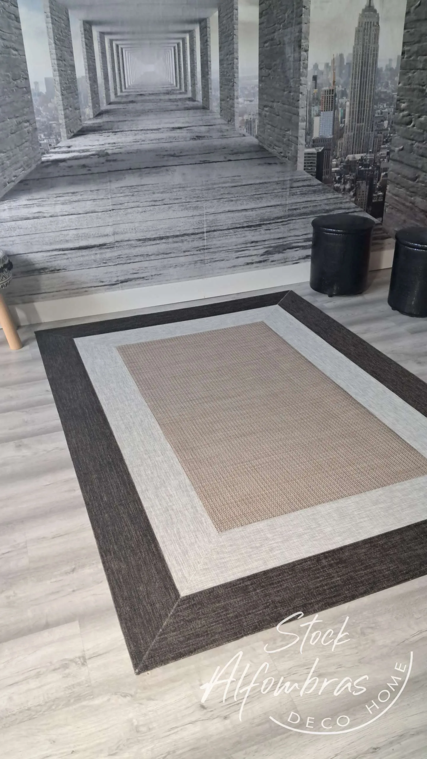 Vinilo Diseño V63 doble cenefa lino ,gris jaspeado y ébano - Imagen 2