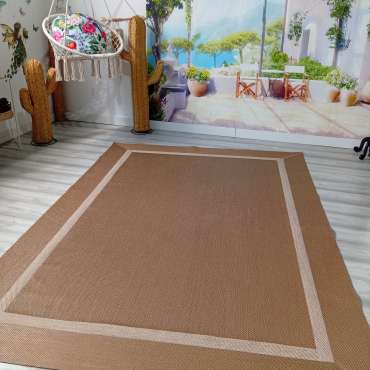 Alfombra 1.90 x 2.80 vinilo trenzado doble cenefa beige