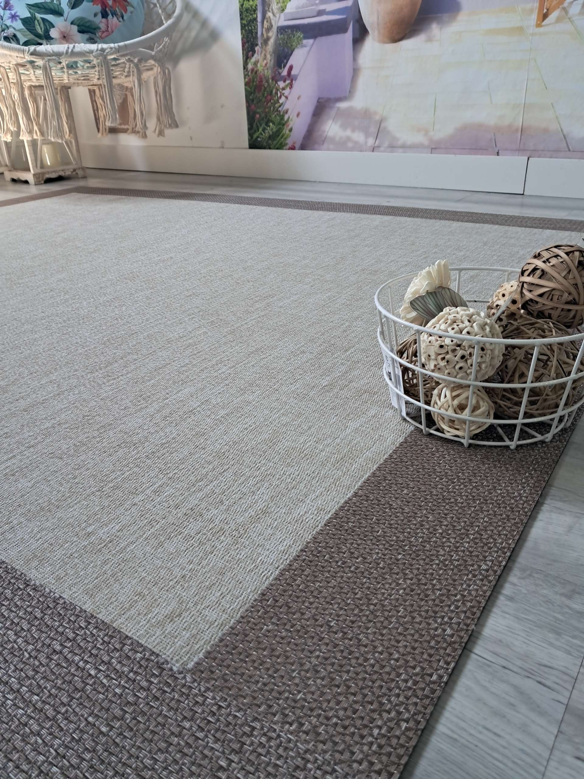 Alfombra 1.20 X 1.90 vinilo Teplon premium arena y cenefa lino