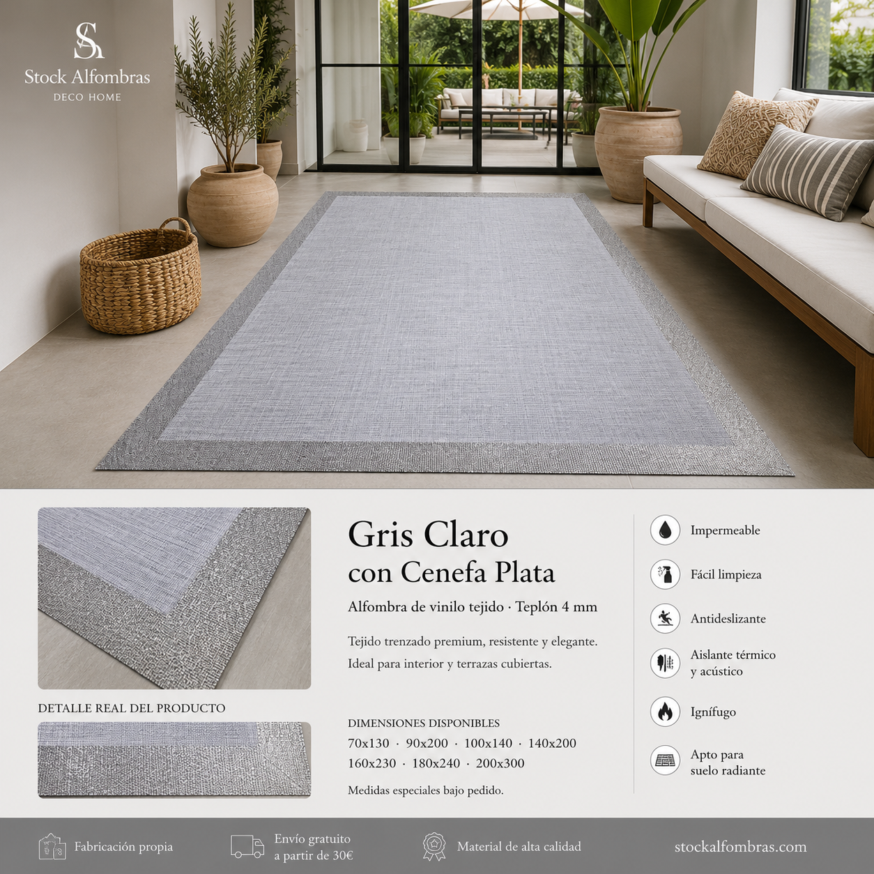 Alfombra a medida Teplón Premium | Una Cenefa–Gris liso /Plata - Imagen 8