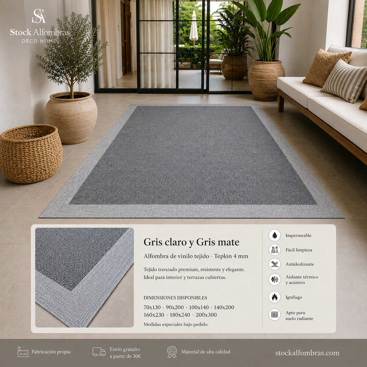 Alfombra a medida Teplón Premium | Una Cenefa– Gris mate / Gris claro - Imagen 7