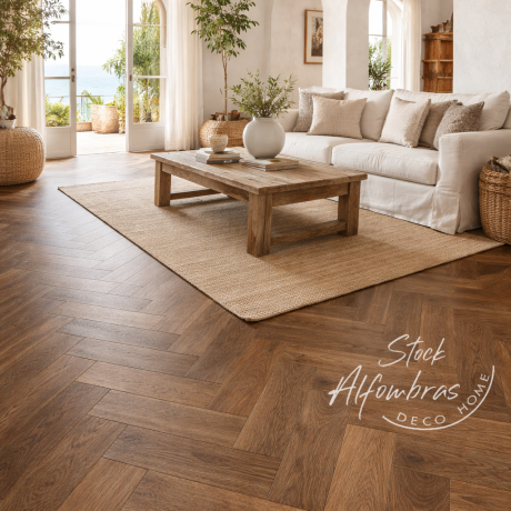 Suelo vinílico PVC efecto madera  nogal en espiga – resistente, elegante y sin obras